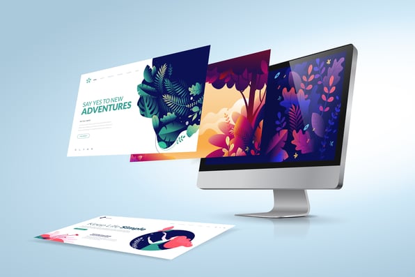 A series of bright coloured images coming out of a desktop screen