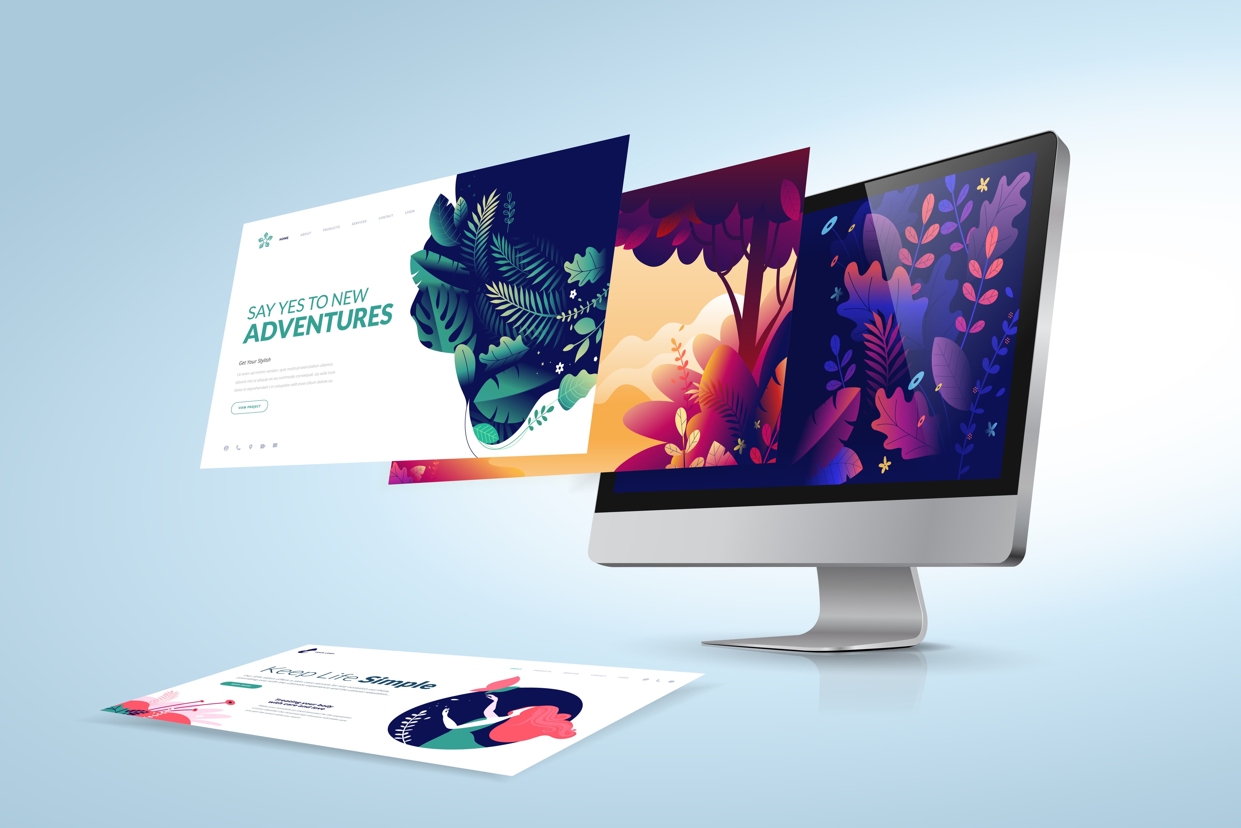 A series of bright coloured images coming out of a desktop screen